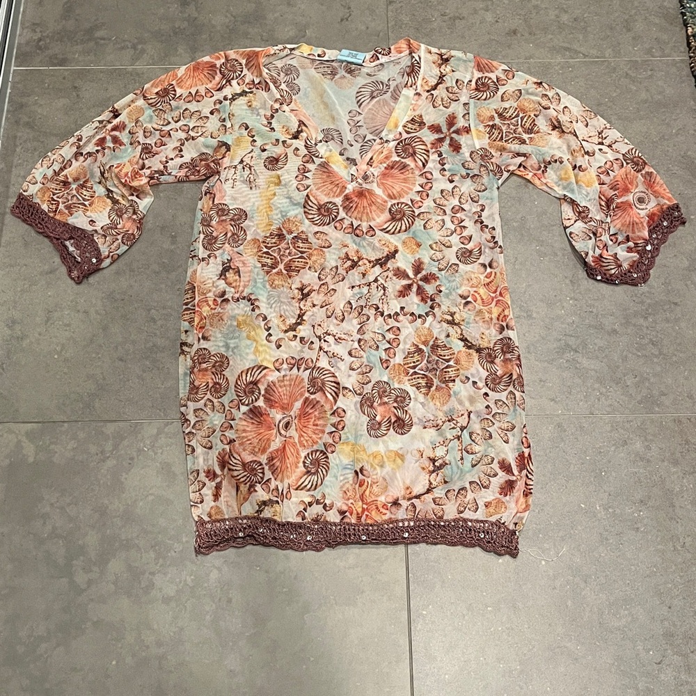 Letarte Beige and Brown Sheer Tunic NWOT